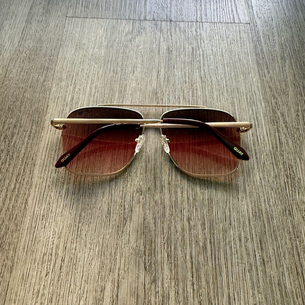 quay australia high roller gold & pink oversized square aviator sunglasses NEW - Picture 3 of 4
